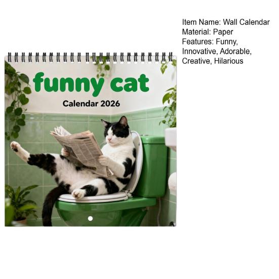 2026 Lustiger Katzenkalender 12-Monats-Wandkalender Urkomische Katzen auf der Toilette Zeitung lesend Geschenk für Katzenliebhaber zur Dekoration von Zuhause und Büro