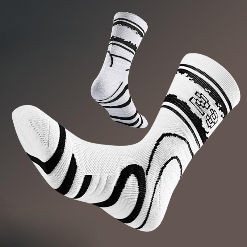 

Носки, Баскетбольные носки, Махровые подошвы, Тренировки для бега, Противоскользящие, Утолщенные спортивные носки средней длины 1 pair черный белый