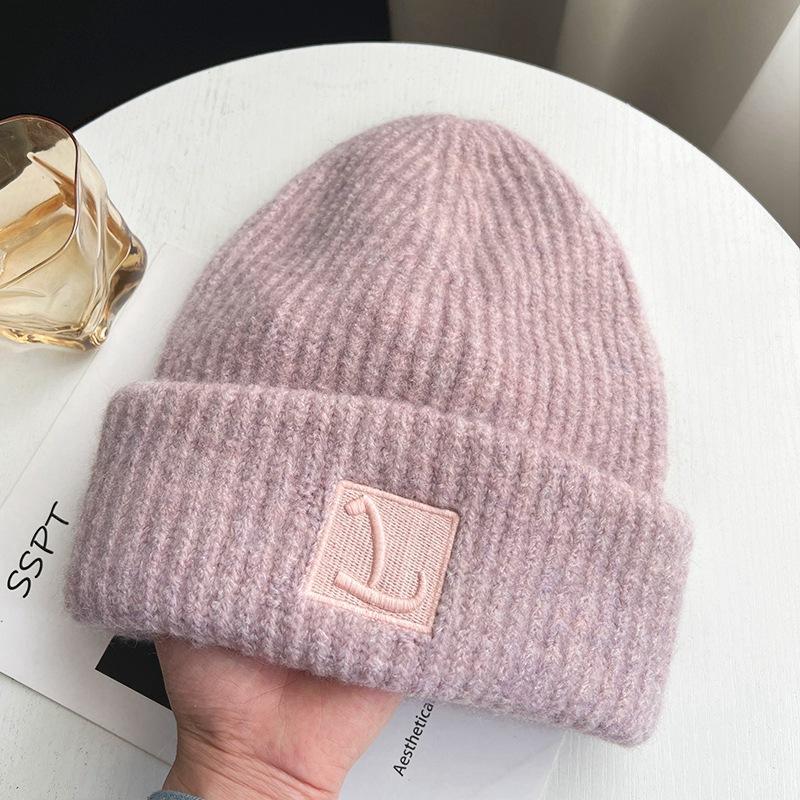 Big head circumference thick wool hat women's autumn and winter loose warm pile cold hat big face small knitted ear hat