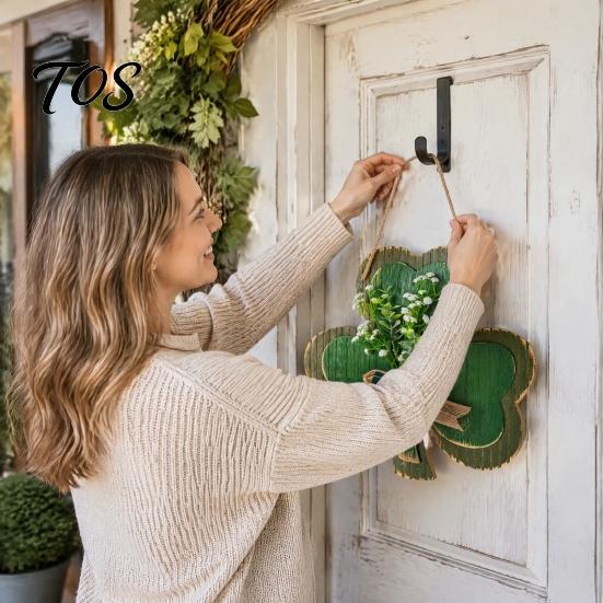St Patricks Day Gift for Home St. Patrick's Wooden Clover Door Sign with Hemp Rope, Rustic Double Layer Shamrock Hanging Front Welcome Decor