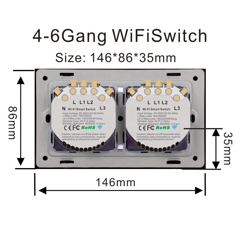 Smart Light Switch WiFi Tuya Control Smart Home Products 220V 6 Gang Light Switch Alexa Google Home Voice Control Light Switch