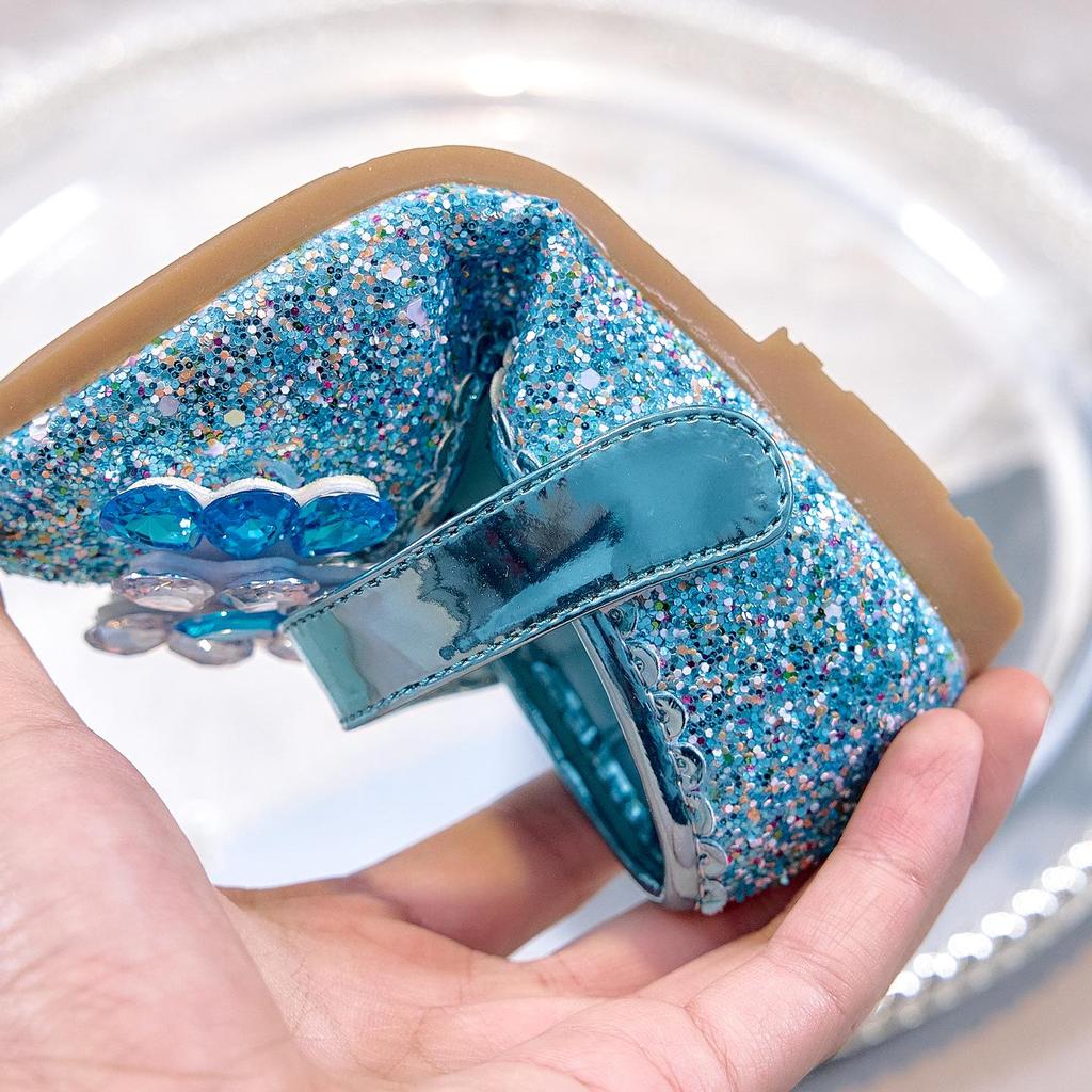 Korean Style Girls' Leather Rhinestone Princess Shoes - 2025 Spring/Autumn Soft Sole Fashion Flats