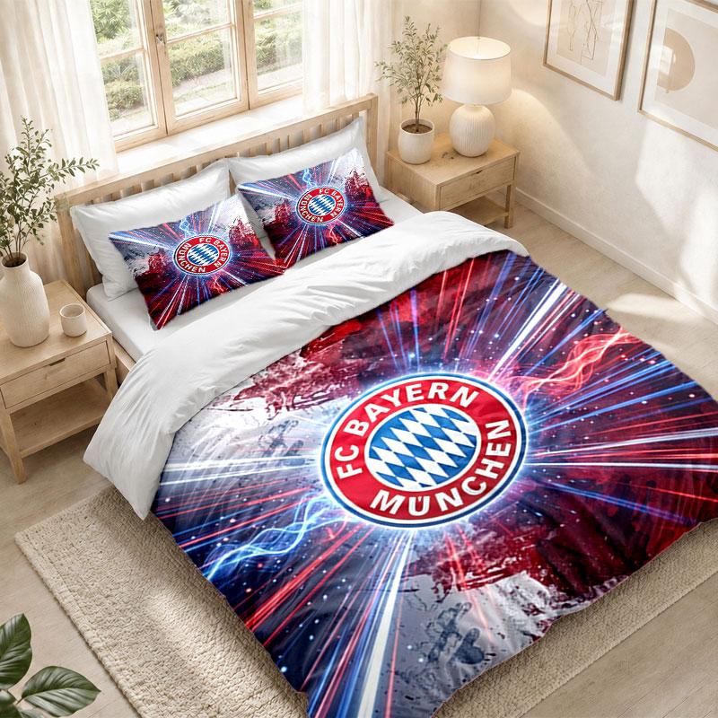 Bettwäsche-Set 1 Bettbezug 2 Kissenbezüge FC Bayern München Aufdruck Schlafzimmer Heimdekoration
