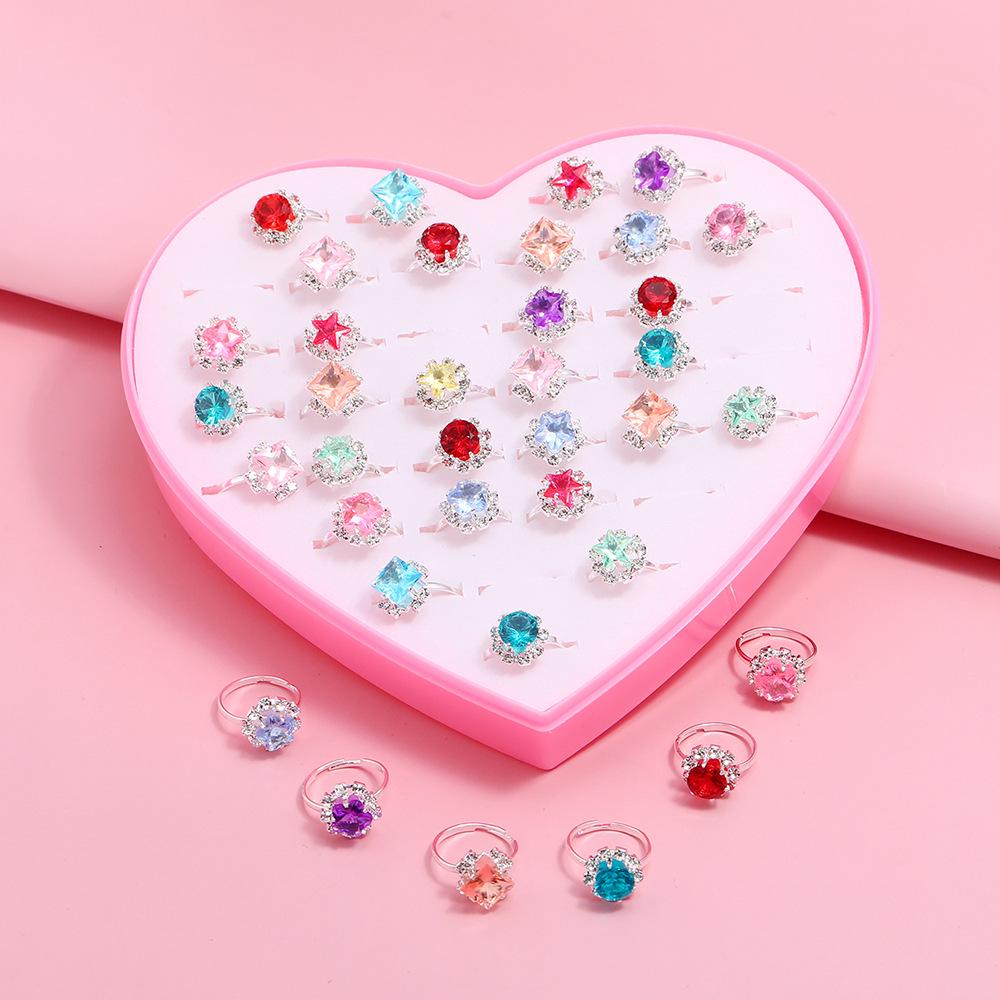 

Children s Colorful Gemstone Star Ring & Rhinestone Princess Jewelry Box Gift