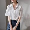 Simple commuting short sleeved shirt for women in 2026 summer, thin, fashionable, loose, versatile, solid color casual shirt