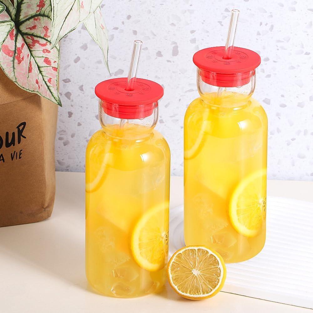 Heat Resistant Glass Water Bottle with Straw Silicone Lid Drink Cup Food Grade Juice Bottle Bar