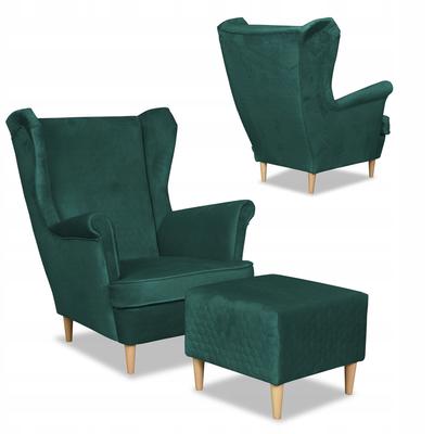 Fotel uszak Angelo z podnóżkiem skandynawski butelkowa zieleń