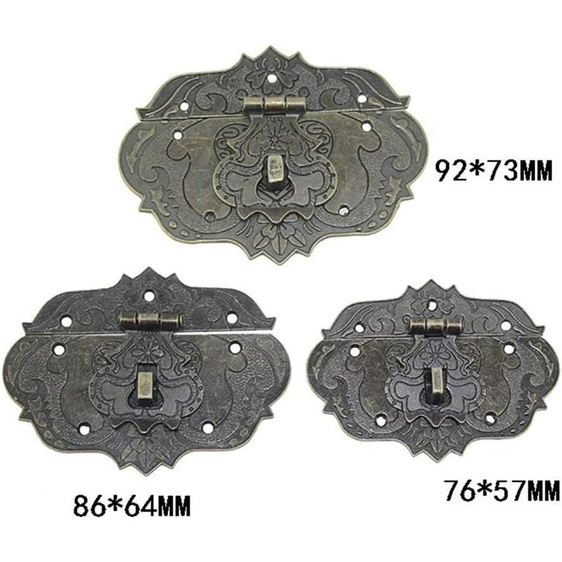 Antique Clasp Hasps Latches Vintage Bronze Decorative Hook Locks with Screws for Wooden Box Crafting Case Jewelry Chest Furniture