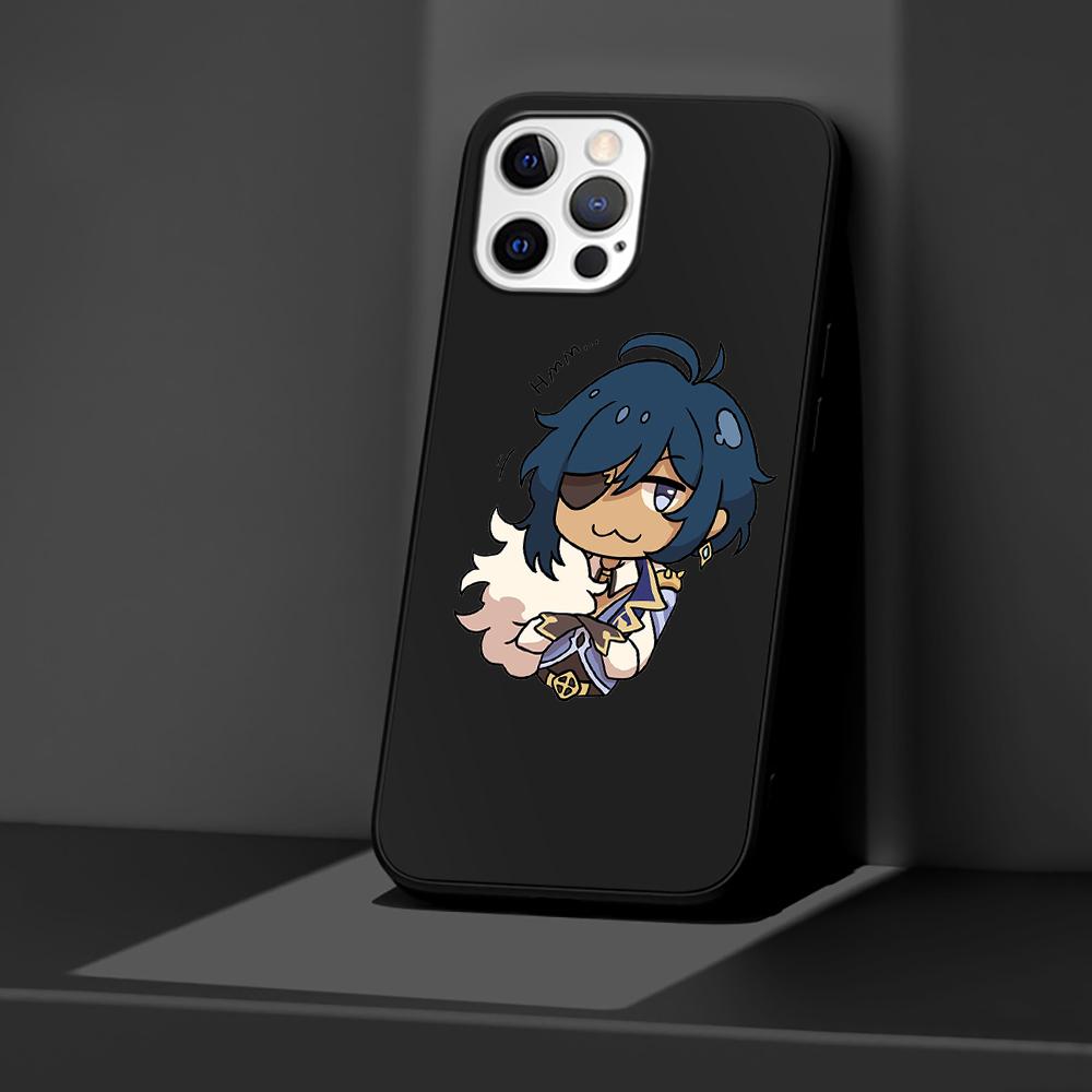 Phone Case for Apple iPhone 14 11 13 Pro Max 12 Mini XR 7 8 + SE 2020 XS 6 6s Plus 5 5s Genshin Impact Cute Silicone Black Cover