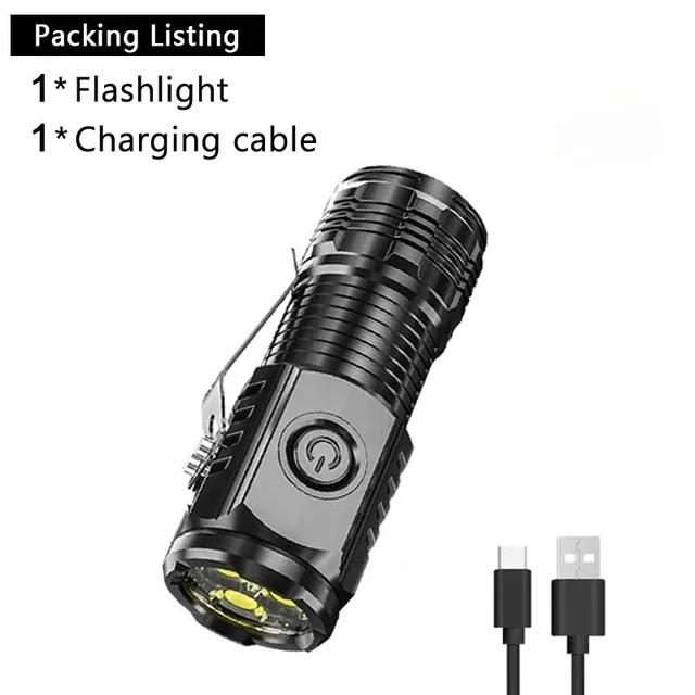 Type-C Rechargeable Waterproof Flashlight LED Work Light Powerful Handheld Flashlight Small LED Flashlight for Outdoor Emergency