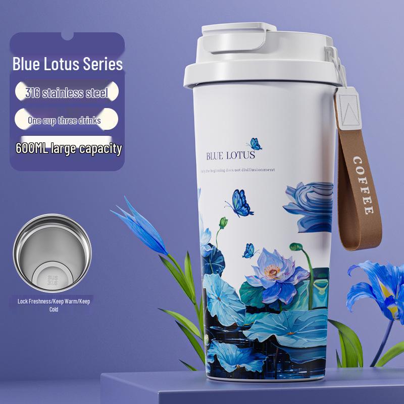 2025 316 Izolovaný hrnek na kávu pro ženy: Elegantní cestovní hrnek s dvojitou stěnou a designem konvalinek