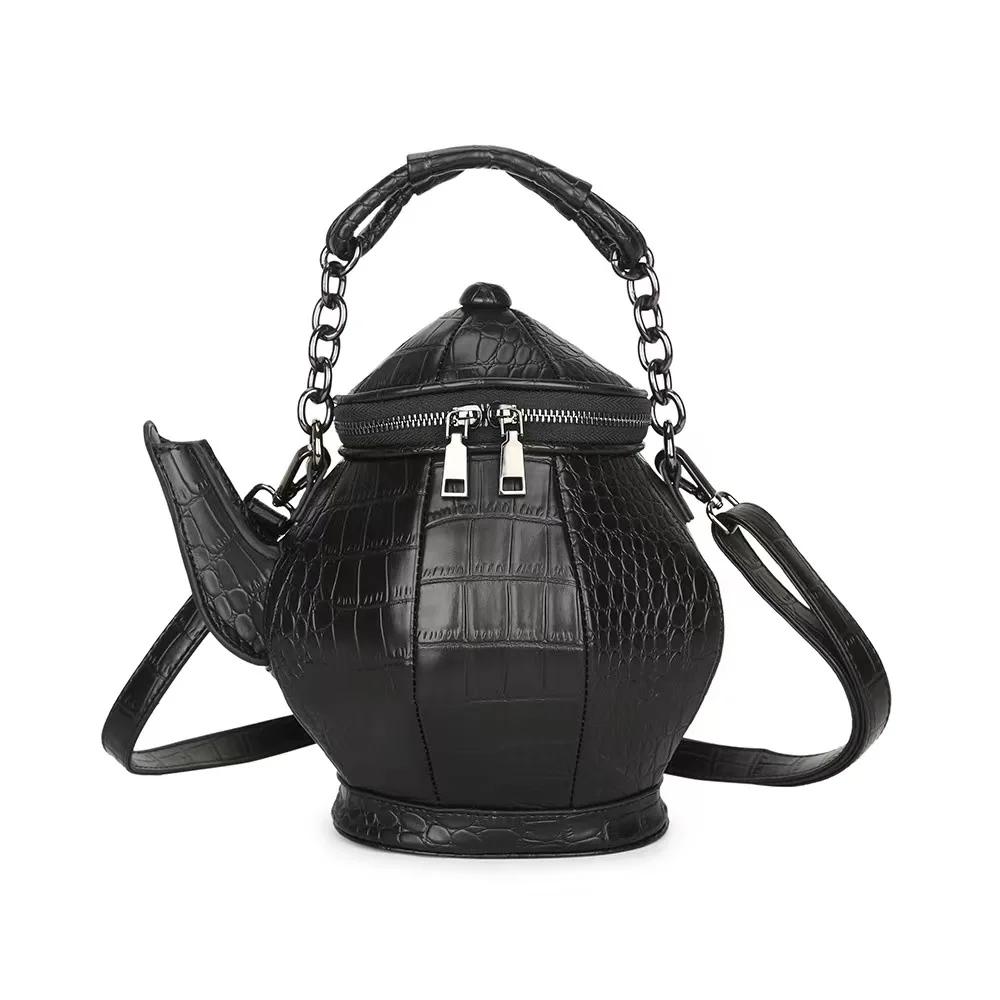 

Fashion Funny Teapot Shaped Handbag Women s Stone Pattern Leather Single Shoulder Bag Gothic Personalized Party Mujer Femme Bag