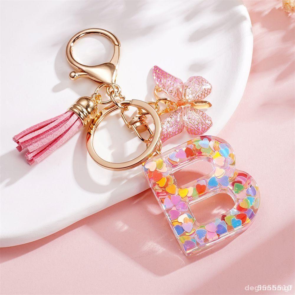 

Resin Letter Keychain Butterfly Tassel Ornament Pendant One Size