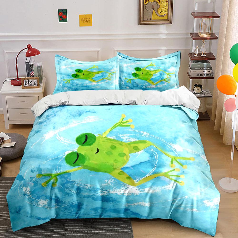 Swimming Frog Art Set Soft Comfortable Duvet Cover Bedding Set Included 1*Duvet Cover & 2*Pillowcases, Gift