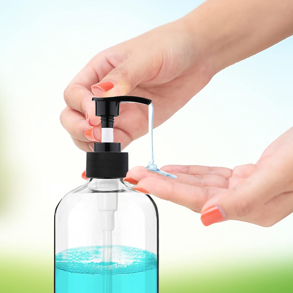 Empty Plastic Pump Bottles Dispenser 16oz/500ml Portable Clear BPA-Free Cylinder Shampoo Lotion Hand Pump Bottle Durable