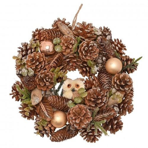 Gold Glitter Pinecone Wreath with Owl 30cm