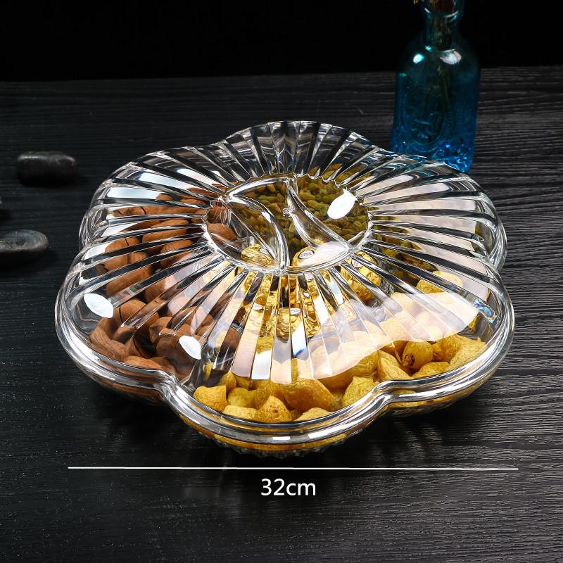 

Creativity Flower Shape Acrylic Dried Fruit Box Living Room Four Grid with Cover Food Storage Transparent Amber Snacks Plate