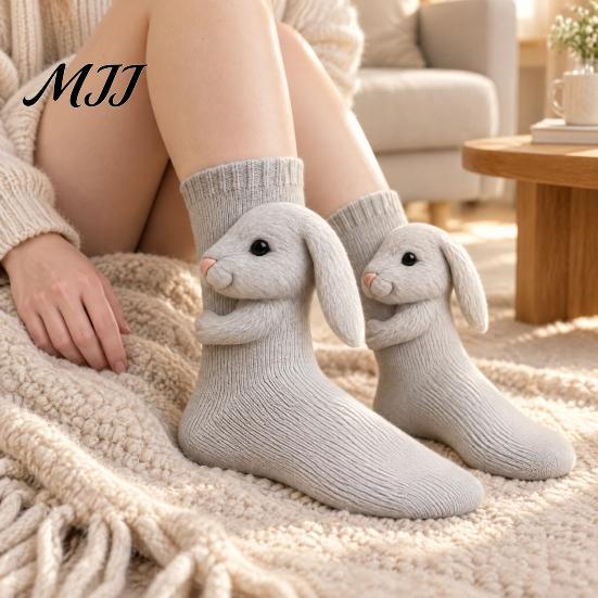 Creative 3D Doll Socks 1 Pair Knit Animal Socks, Fuzzy Cute Novelty Thick Durable Cotton Hand Crocheted Floor Sock, Stuffed Christmas Gift