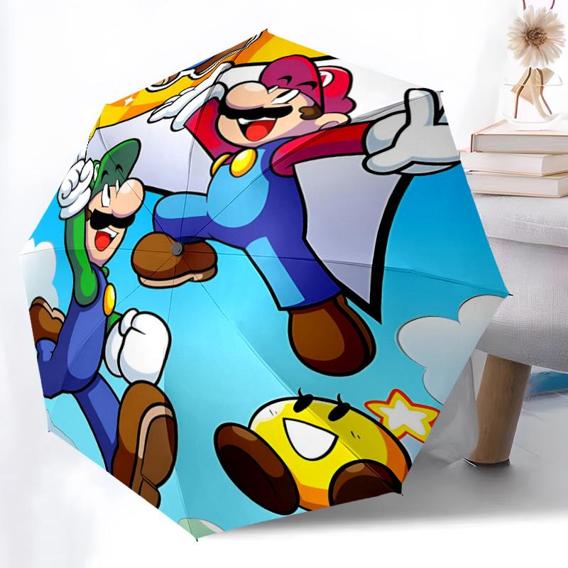 1pc Mario Luigi Automatic Folding Umbrella, Automatic Folding Umbrella with 8 Ribs, Convenient for Outdoor Use 023