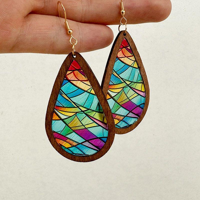 Fashion New Arrival Drop-Shaped Earrings Inlaid Acrylic Church Color Printing Texture Transparent Fashion Ornament