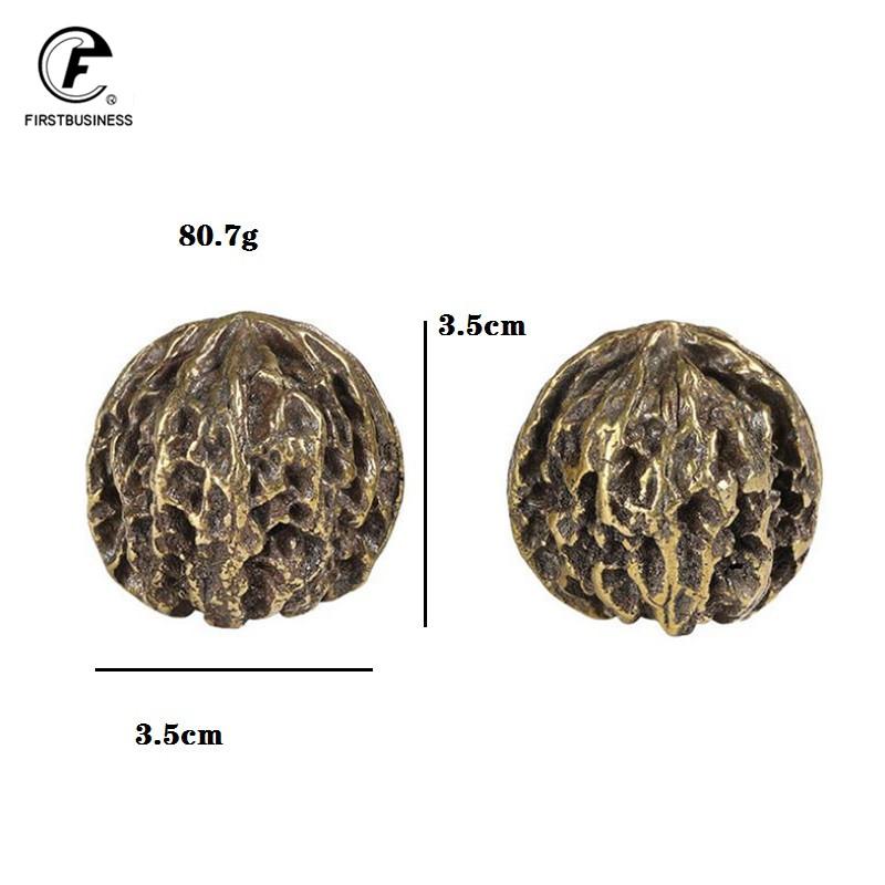 A Pair Vintage Copper Solid Walnut Handle Ball Elderly Health Care Ball Hand Ball Health Exercise Ball Stress Relief for Oldman