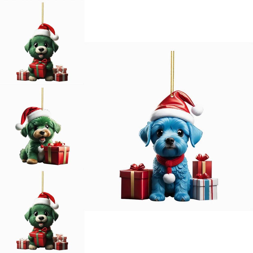 Christmas Dog Car Pendant Acrylic Ornament With Cartoon Style For Vehicle Decor