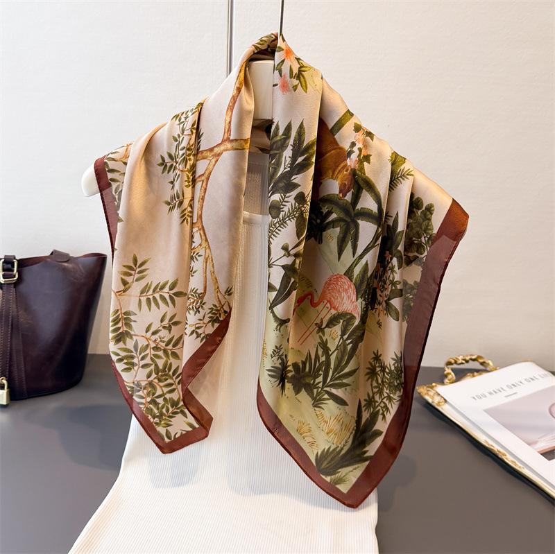Designer Jungle Animal Print Scarf Women Silk Scarves Bandana Hijab Neckerchief Shawl Kerchief Hair Band Foulard Lady Luxury