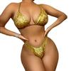 European & American Halter Neck Gold Foil Sexy Bikini - Solid Color, Back Tie (DY2420)