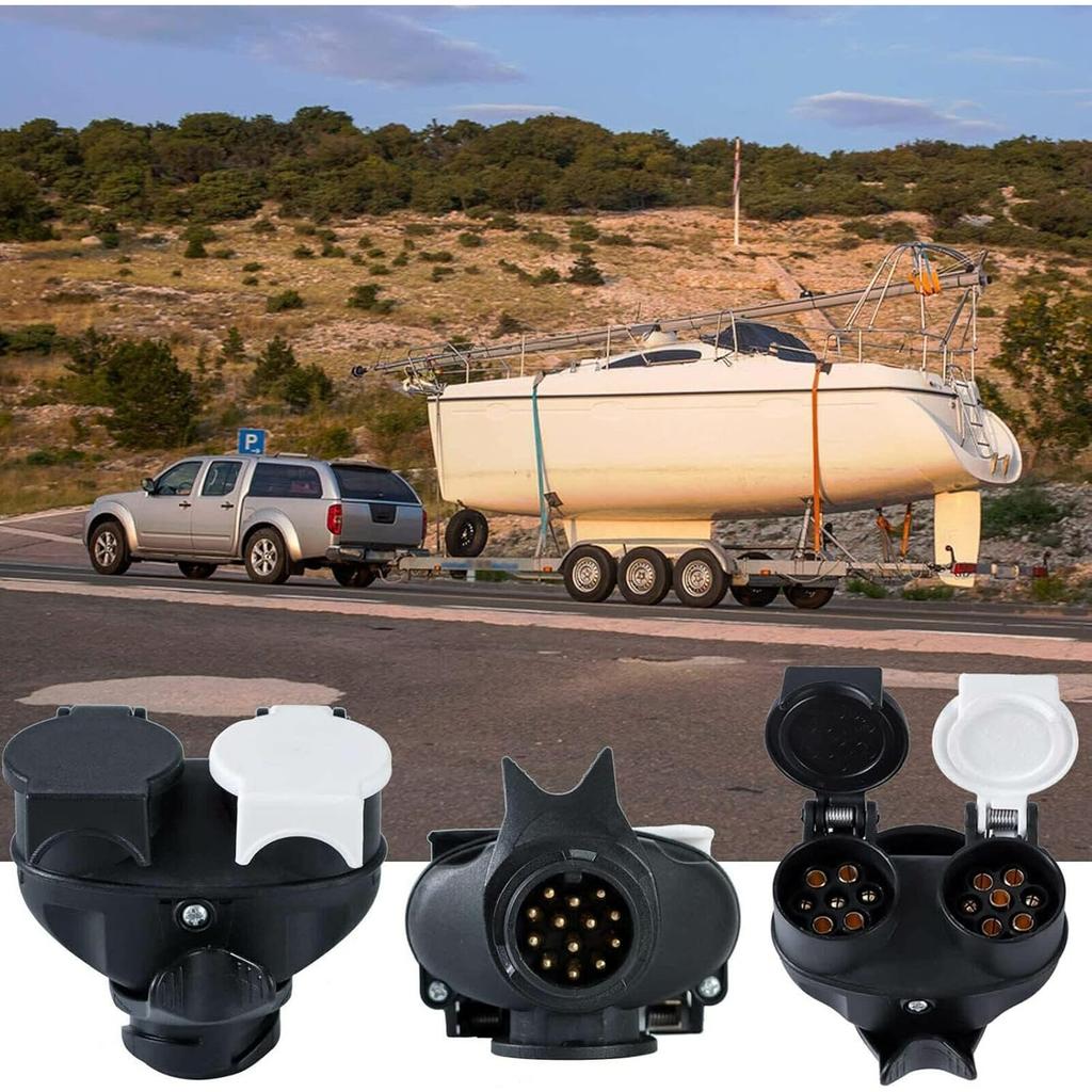 Towing Adaptor Twin Socket - 13 to 7 pin Caravan Towing Adapter 2 In 1 Waterproof Caravan Converter Trailer Plug Socket for Caravan Truck and More