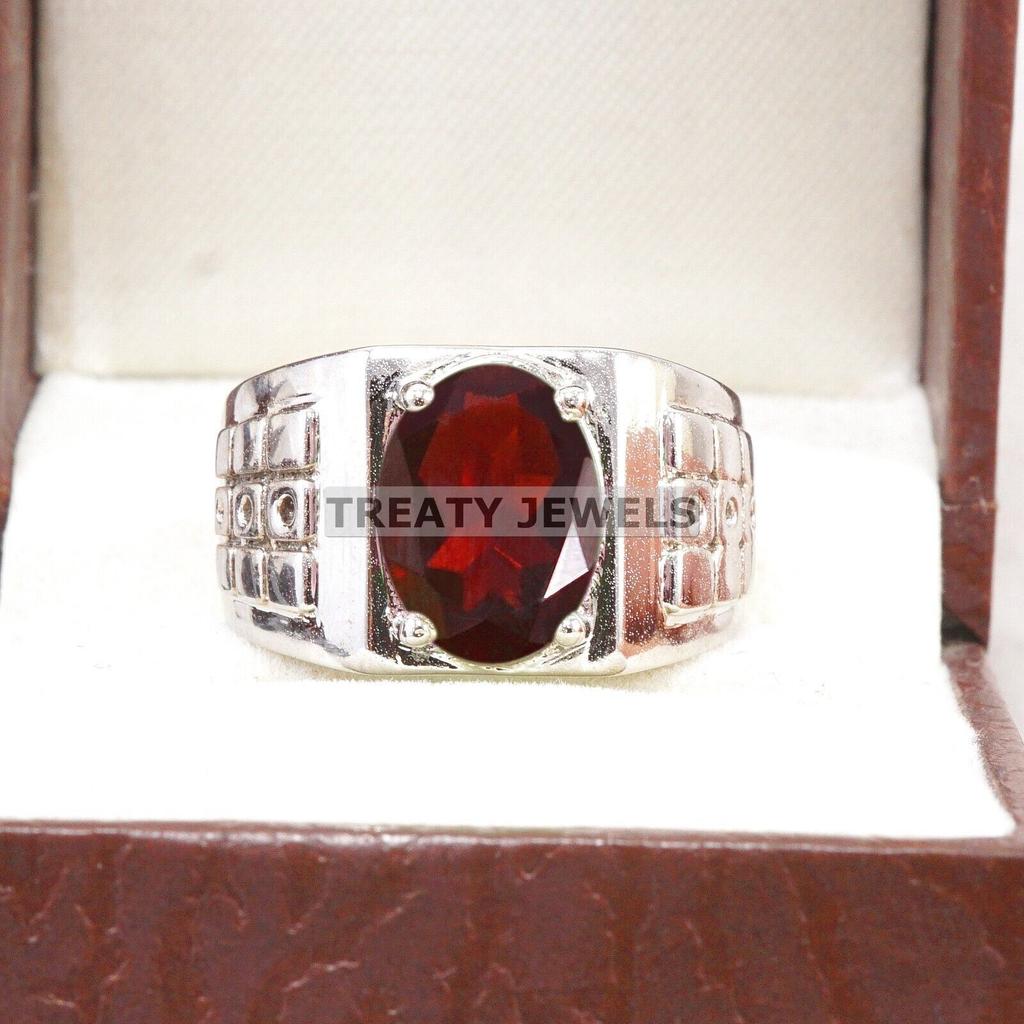 Garnet Oval Cut Gemstone With 925 Sterling Silver Ring For Men's #B115 JL375671461488