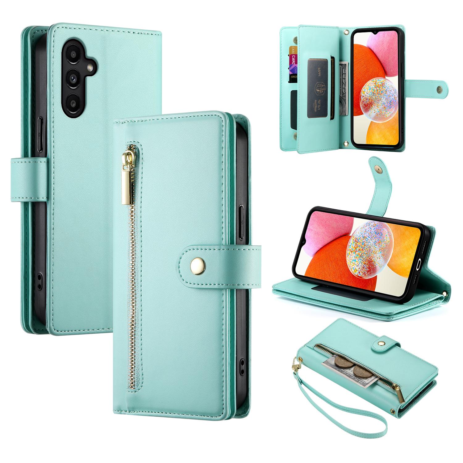 

DF-011 For Samsung Galaxy A14 4G/5G Case Zipper Pocket PU Leather Stand Phone Cover C