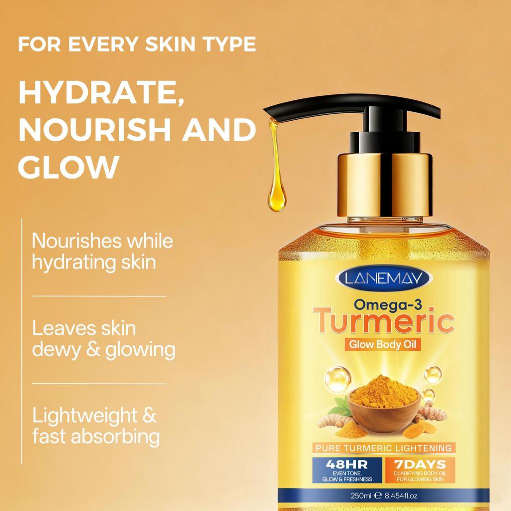 Turmeric Glow Body Oil-Nourishes While Hydrating Skin-Leaves Skin Dewy & Glowing-Lighweight & Fast Absorbing-250ml