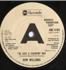 7-дюймовая пластинка DON WILLIAMS Im Just A Country Boy Its Gotta ABC4193 ABC Dot 1977 UK CountryFolk Б/у