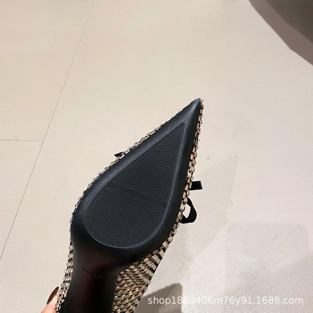 [New] French high heels femininity stiletto niche design bow rhinestone sexy celebrity stiletto