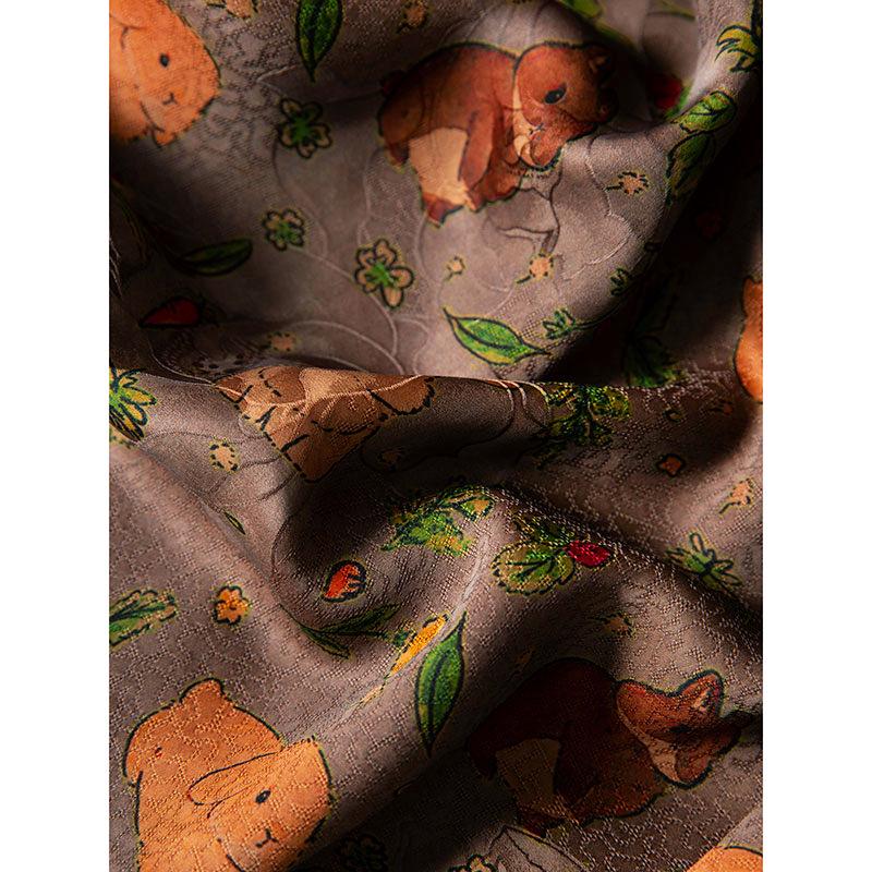 Xiangyunsha National Style Jacquard Dress: Mulberry Silk Red Cloud Gauze with Tie Waist.