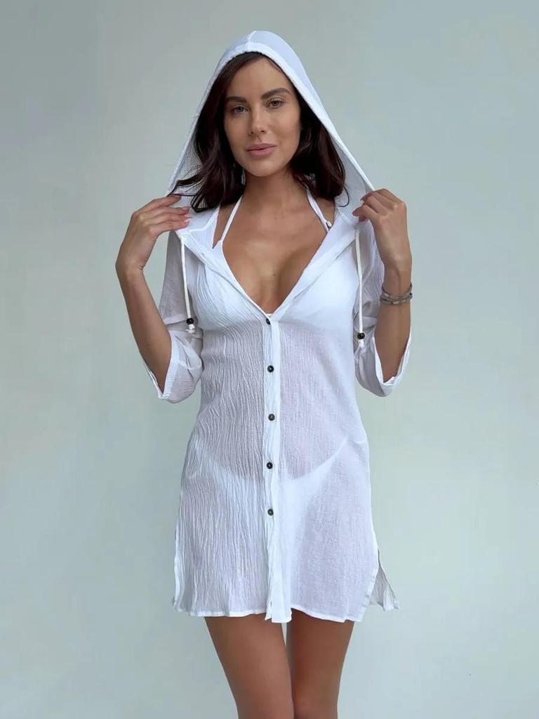 Women's Silk Bamboo Cotton Hooded Cardigan Beach Cover-Up