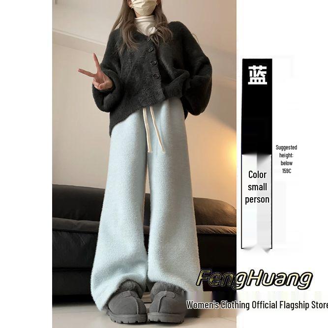

Women s Black Slim-Fit High-Waisted Straight-Leg Pants, Autumn/Winter 2026; Plus Velvet Thickened for Versatile Casual Wear. L*106-120 jin