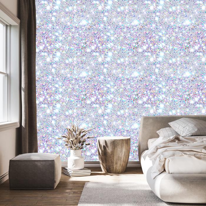 Iridescent glitter wallpaper light gray, blue and azure 50x1000