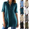 Camicia da Donna alla Moda con Colletto Pieghettato a Bottone Singolo Top a Vestibilità Larga