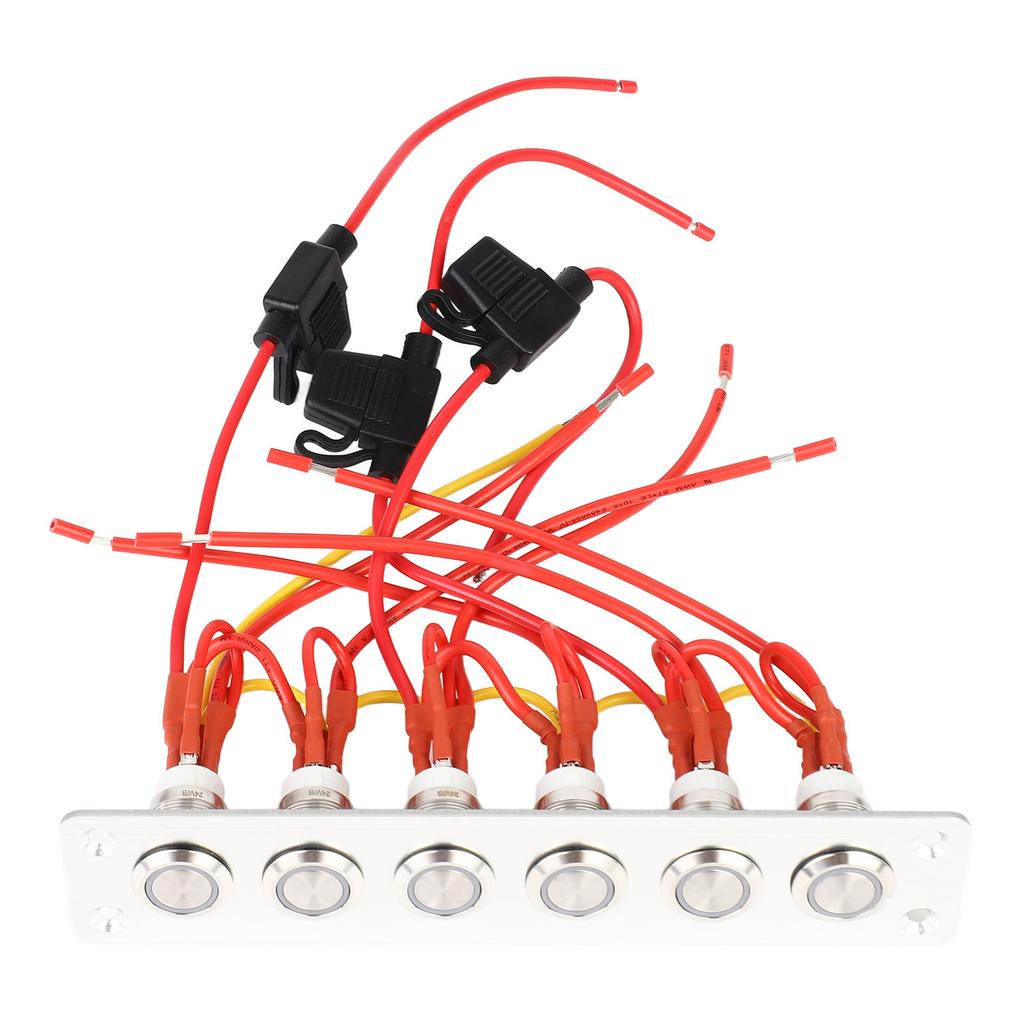 Pre Wired 6 Gang Push Button Switch Panel with Blue LED Lights for Car RV Yacht 12V24V DC System