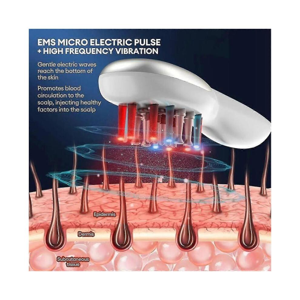 Electric Massage Comb Vibrating LED Blue and Red Light Therapy Hair Massage Scalp Brush Promotes Hai