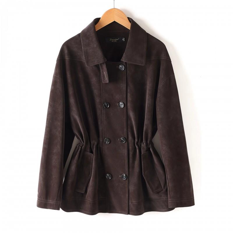 Womens 2026 Faux Lamb Leather Trench Coat With Lapel Collar Waist Belt Plus Size Elegant Outerwear
