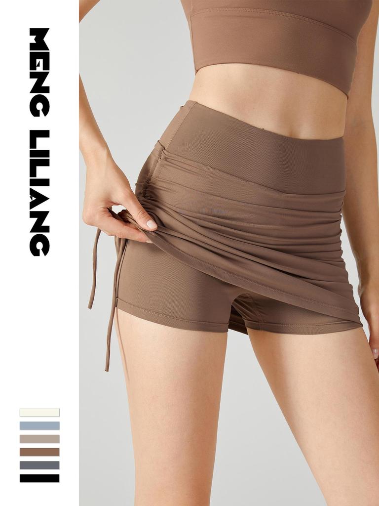 2025 Spicy Girl Style High-Waist Pleated Skirt Yoga Pants with Hip-Lifting Drawstring for Fitness