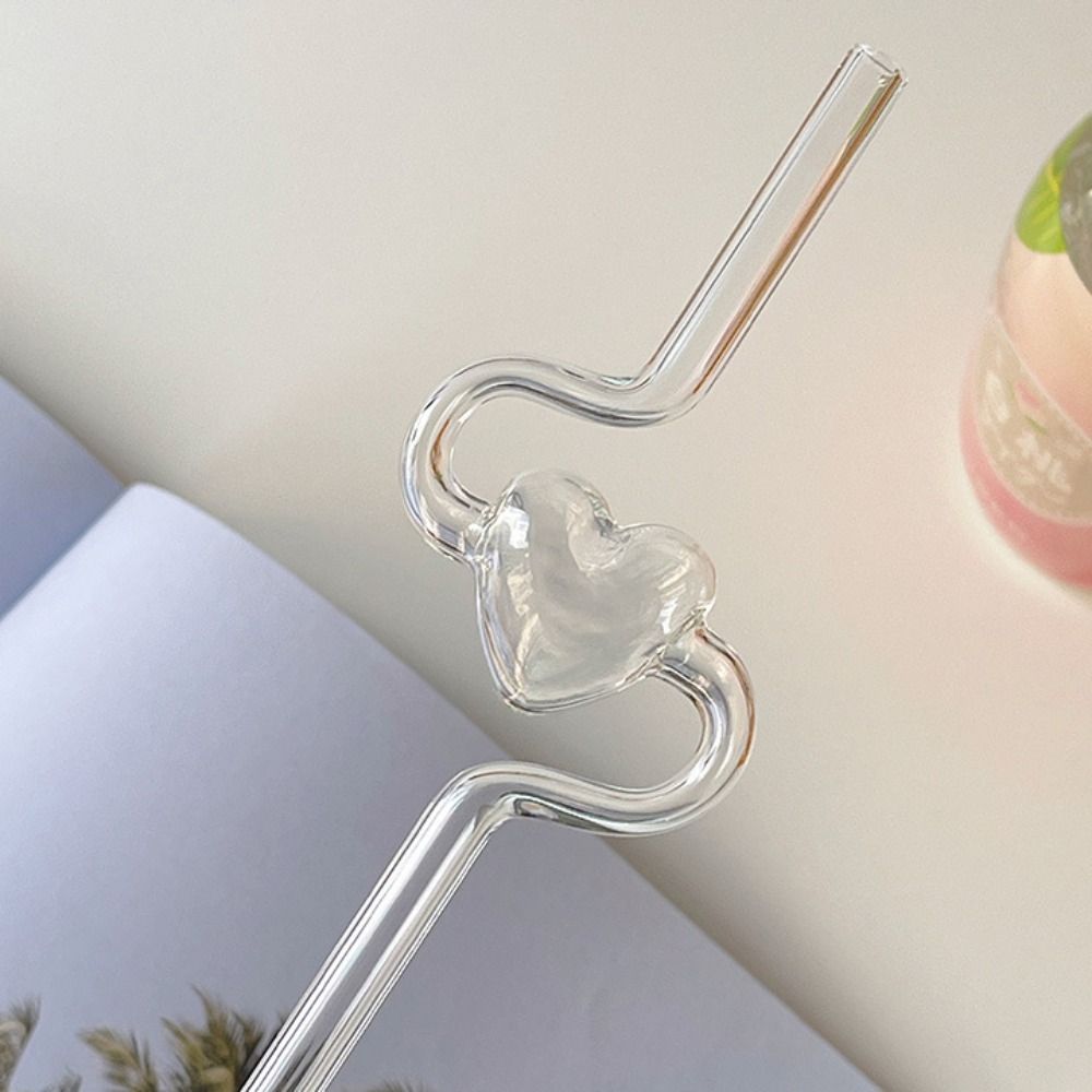 Reusable Love Heart Glass Straw Transparent Valentine's Day Juice Straw Girl