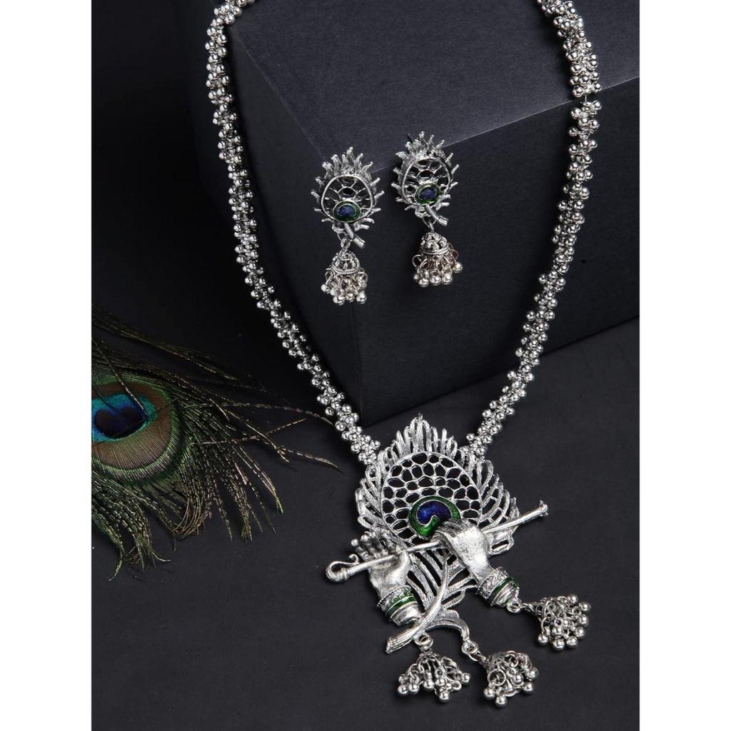 Latest Stylish Design Fancy Traditional Oxidised Silver Necklace Jewellery Set for Women