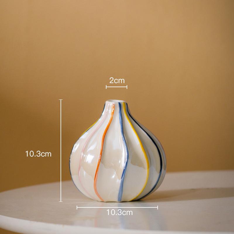 

Modern Striped Ceramic Vase Home Decor Living Room Bedroom Flower Arrangement Art Piece Desktop Vase