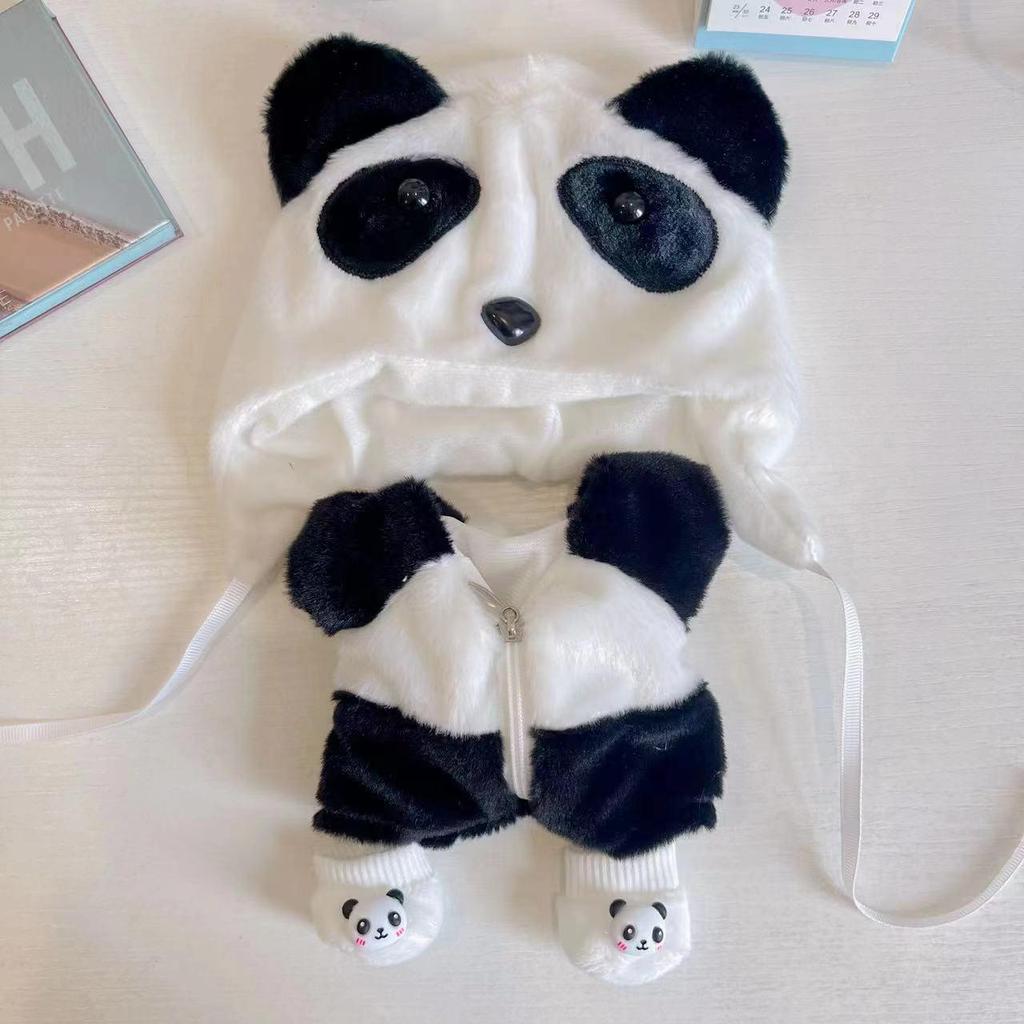 20CM Plush Doll Outfit: Panda Suit & Mary Knot Set