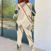 Women Plus Size Round Neck Long Sleeve Printed Top And Fitted Pants Two Piece Set