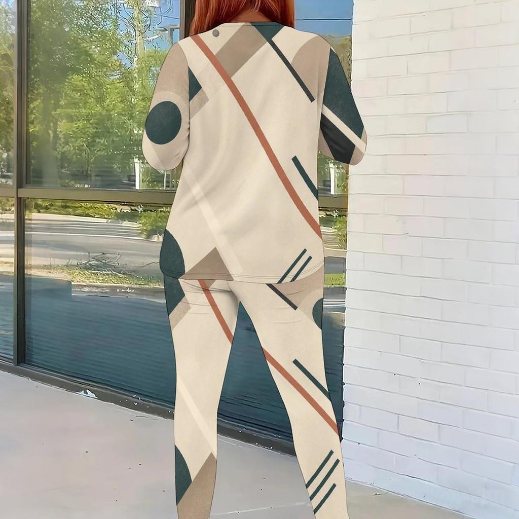 Women Plus Size Round Neck Long Sleeve Printed Top And Fitted Pants Two Piece Set