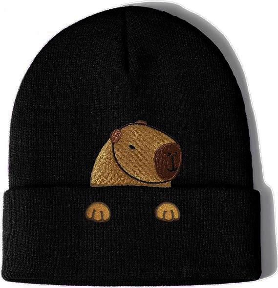 Capybara Embroidered Flower Knitted Hat Versatile Wool Hat Outdoor Cycling Thermal Hat